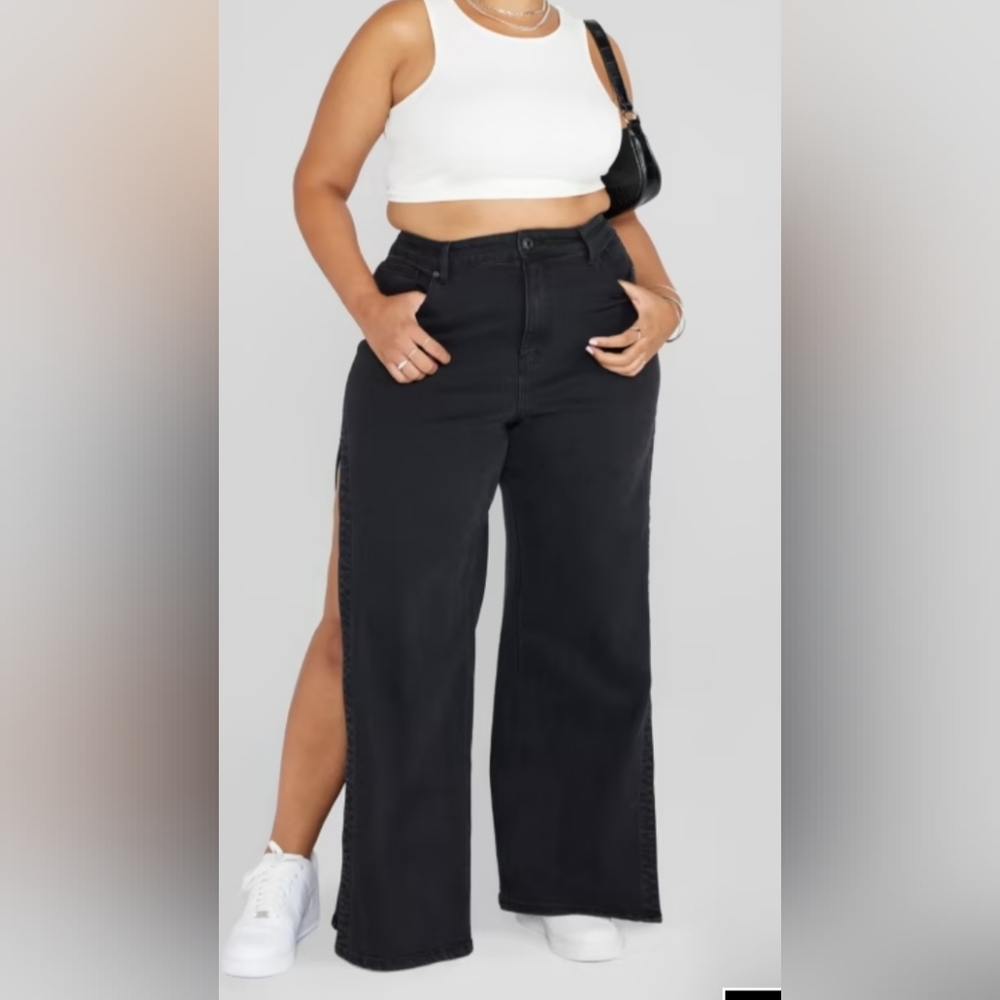High rise side slit jeans
